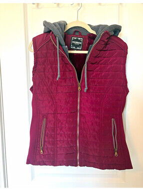 Snobbish Women’s L Burgundy/Gray Hooded Quilted Full Zip Vest